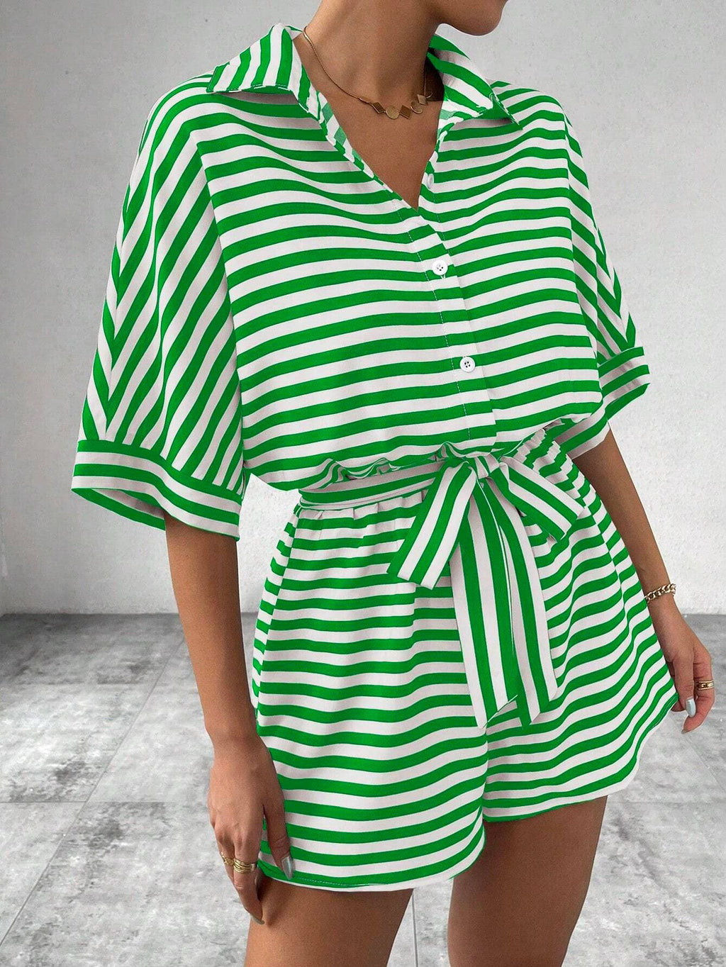 Women’s striped buttoned cardigan romper