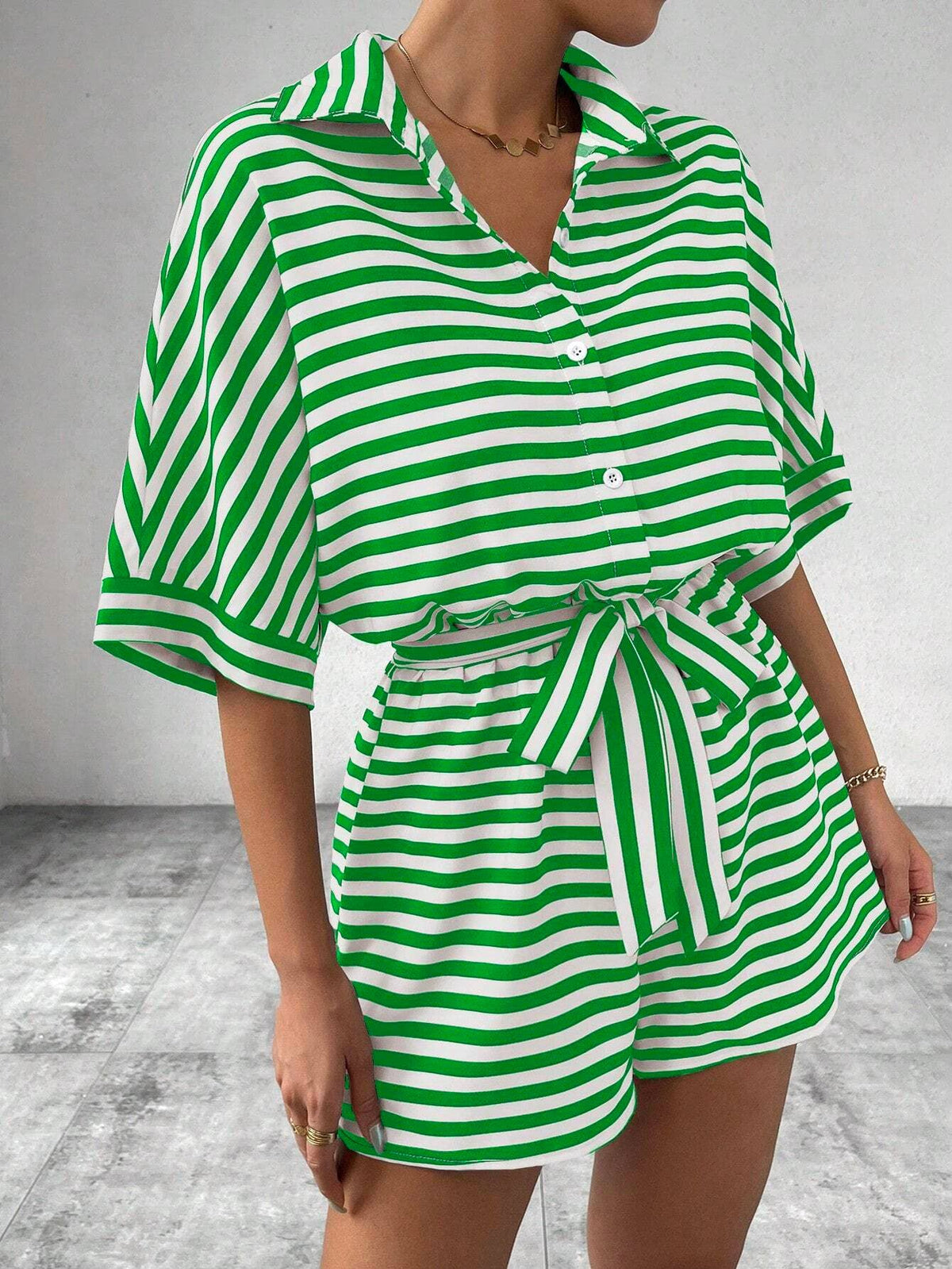 Women’s striped buttoned cardigan romper