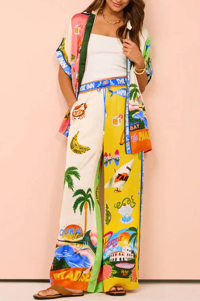 Summer Beach Vacation Printing 2pcs Pants Set JRM057