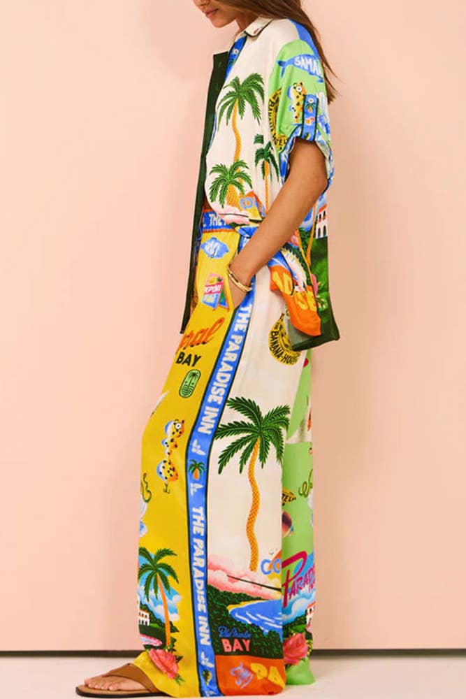 Summer Beach Vacation Printing 2pcs Pants Set JRM057