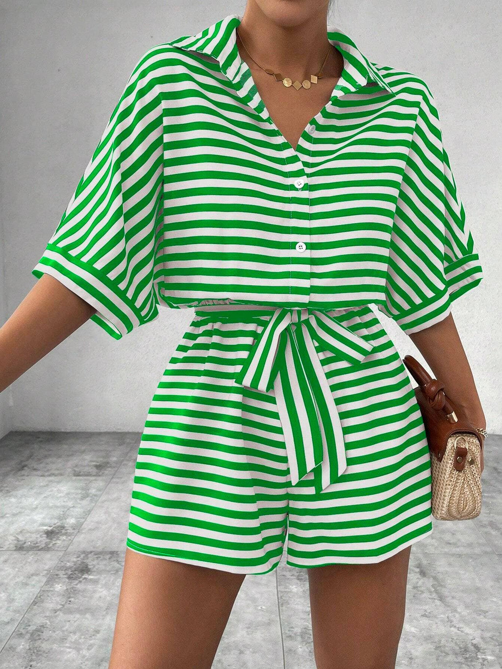 Women’s striped buttoned cardigan romper