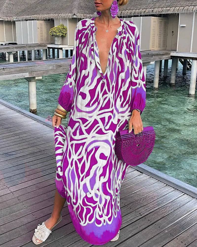 Loose dress with deep V-neck and big swing