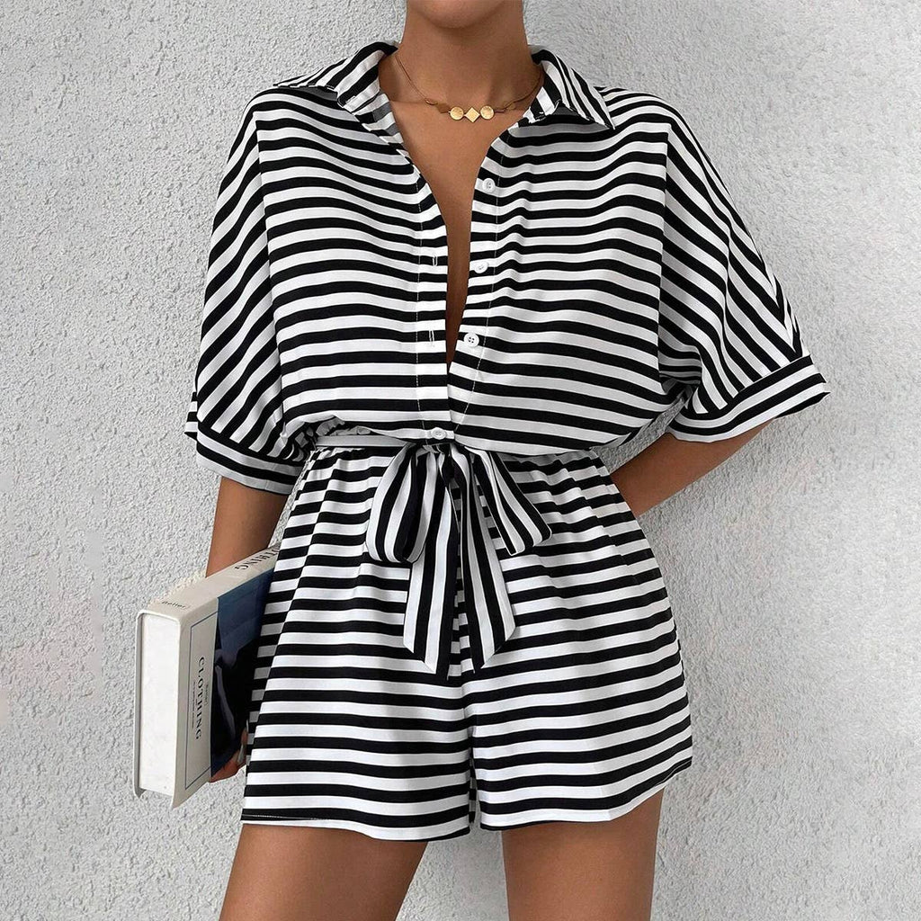 Women’s striped buttoned cardigan romper