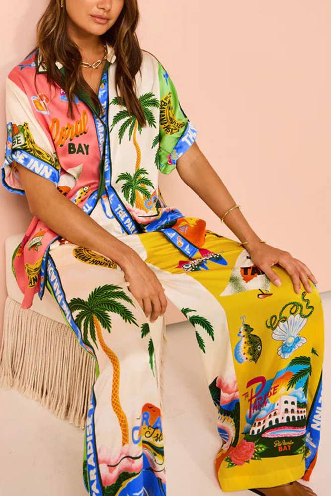 Summer Beach Vacation Printing 2pcs Pants Set JRM057