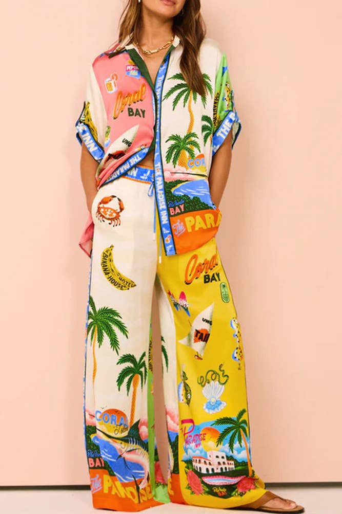 Summer Beach Vacation Printing 2pcs Pants Set JRM057